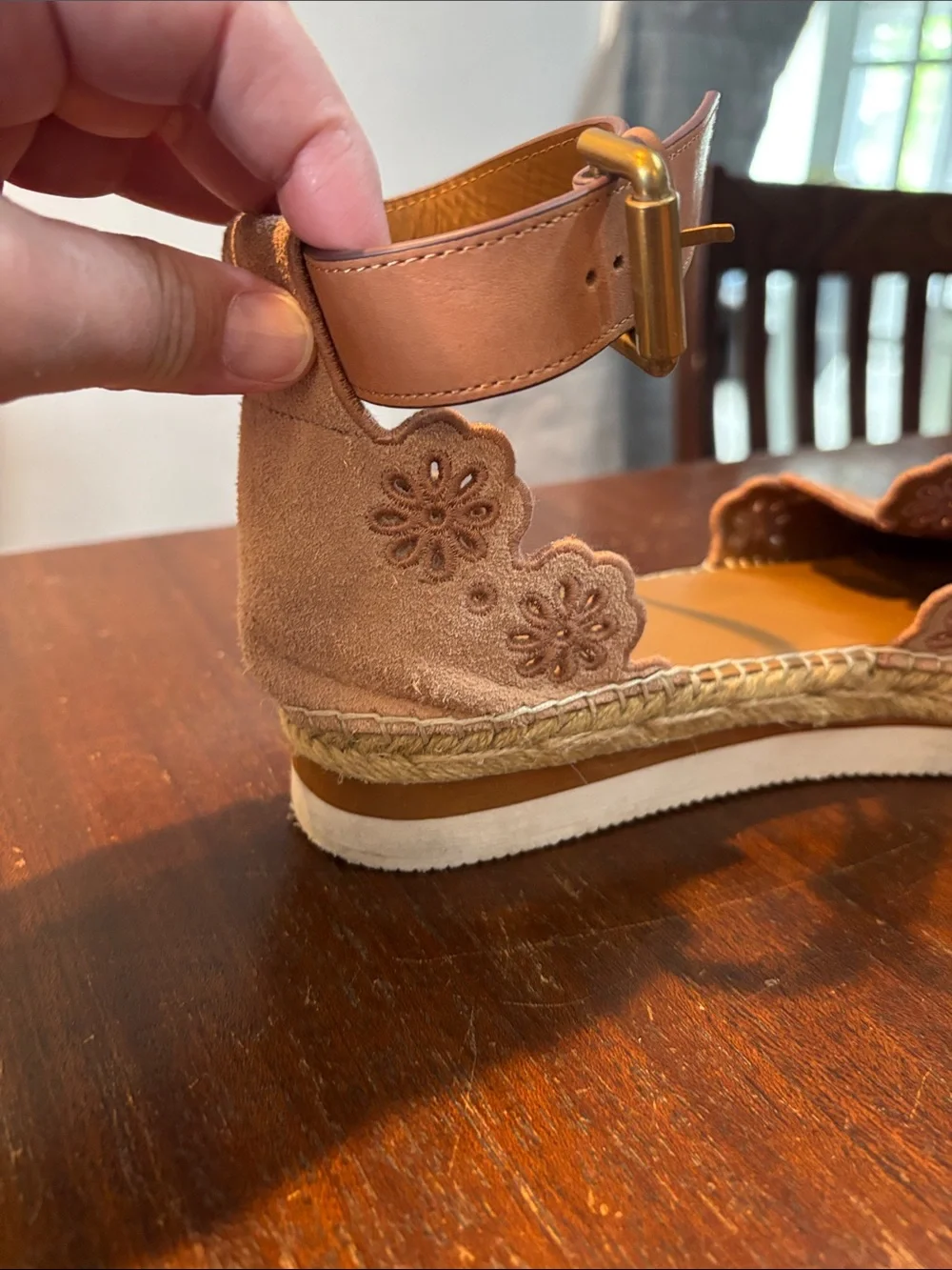 See By Chloe‎ Blush Suede Espadrille Sandals with Ankle Strap